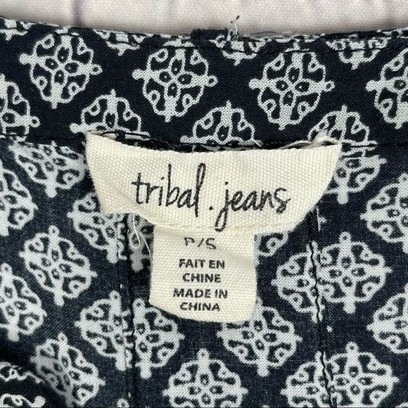 TRIBAL JEANS women's longsleeve top boho mixed print tassel peasant style size S - Picture 3 of 11